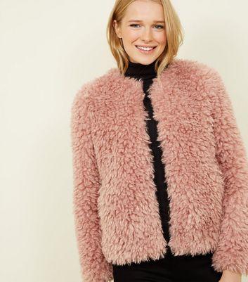 Pink fur jacket new look best sale