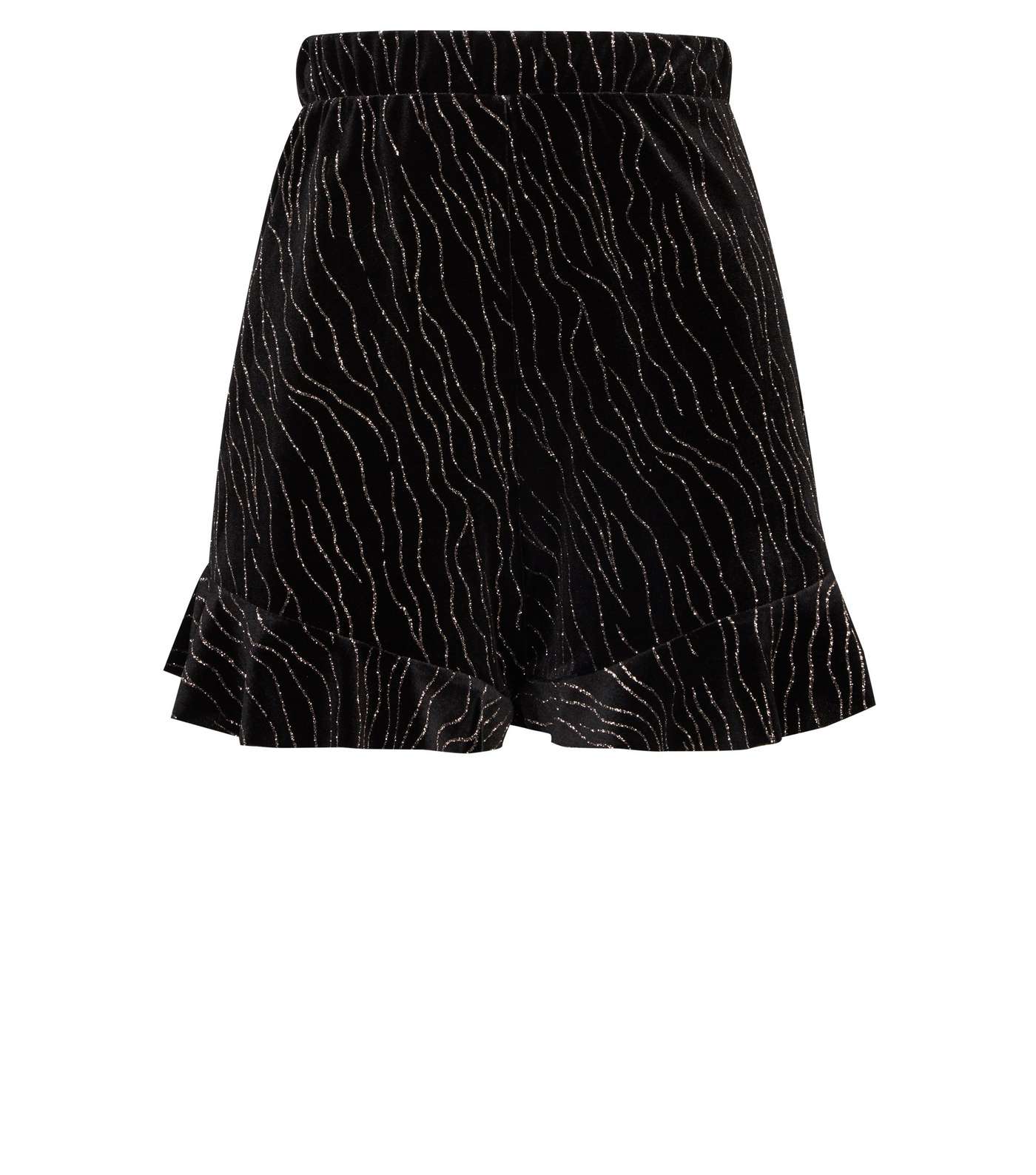 Black Zebra Glitter Print Velvet Frill Hem Shorts Image 4