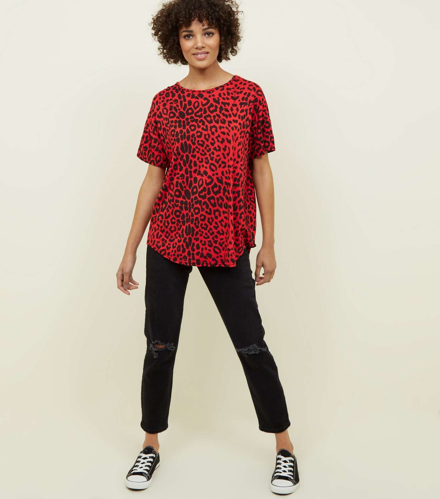 Red Leopard Print Oversized T-Shirt Image 2