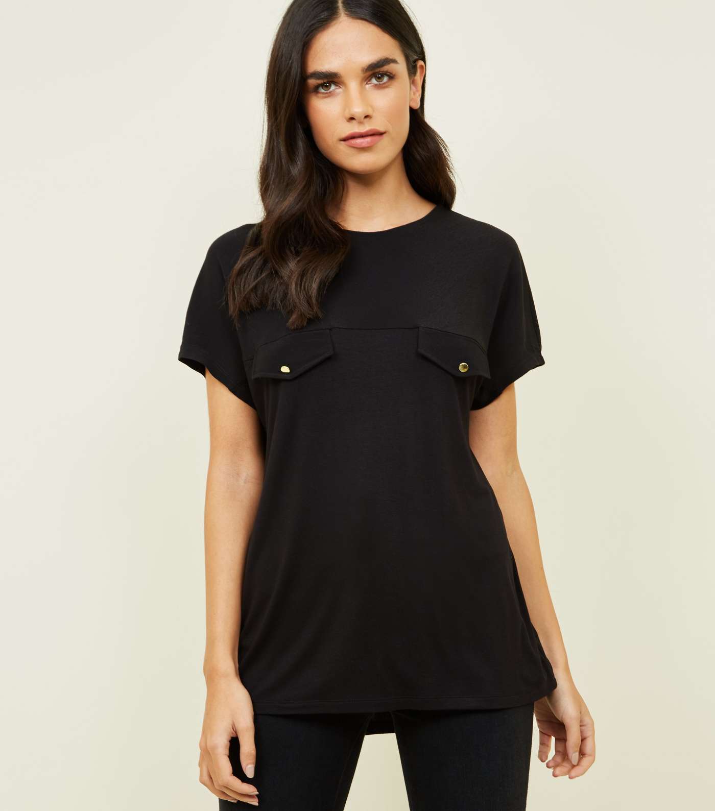 Black Crepe and Jersey Tab Front T-Shirt