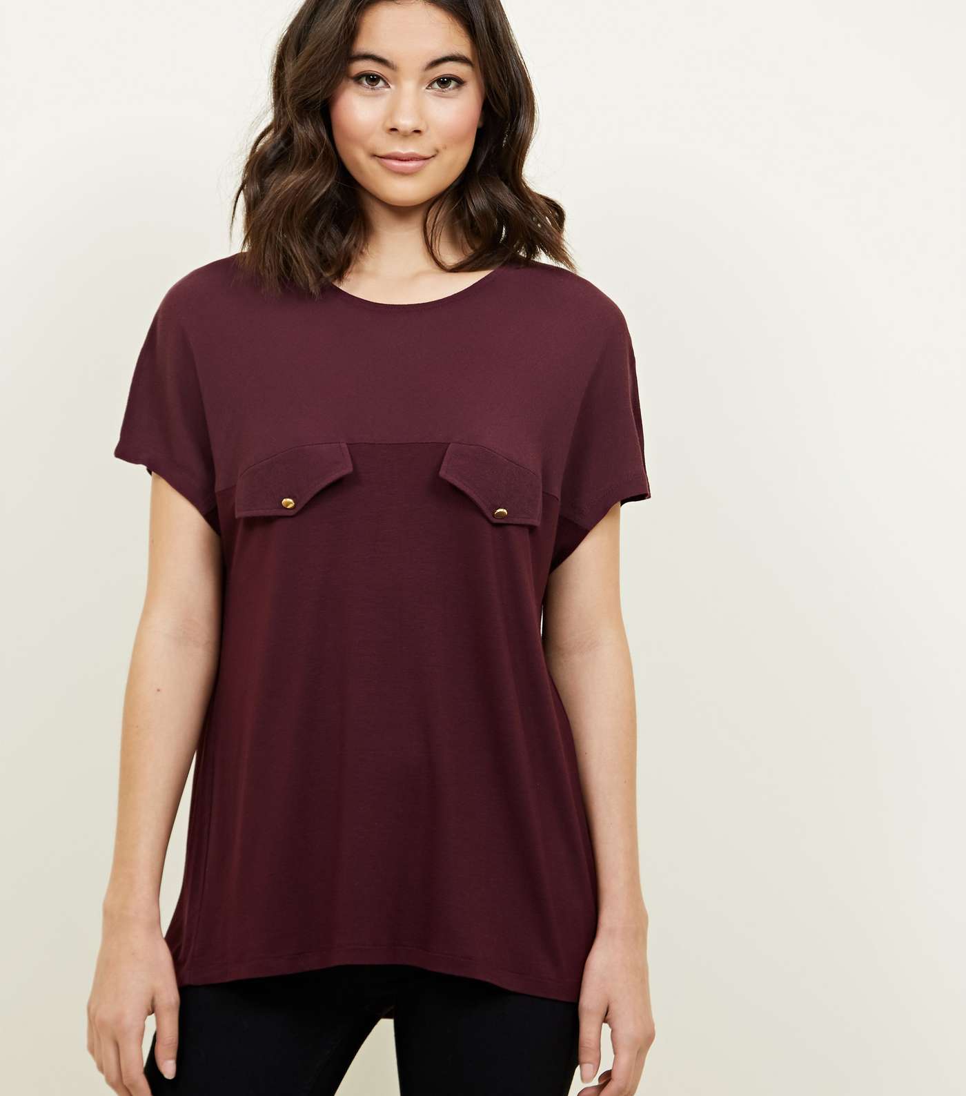 Burgundy Crepe and Jersey Tab Front T-Shirt