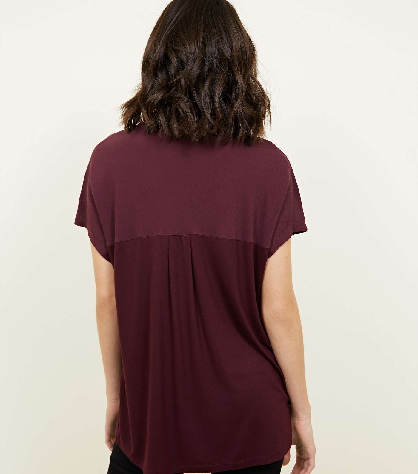 Burgundy Crepe and Jersey Tab Front T-Shirt Image 3