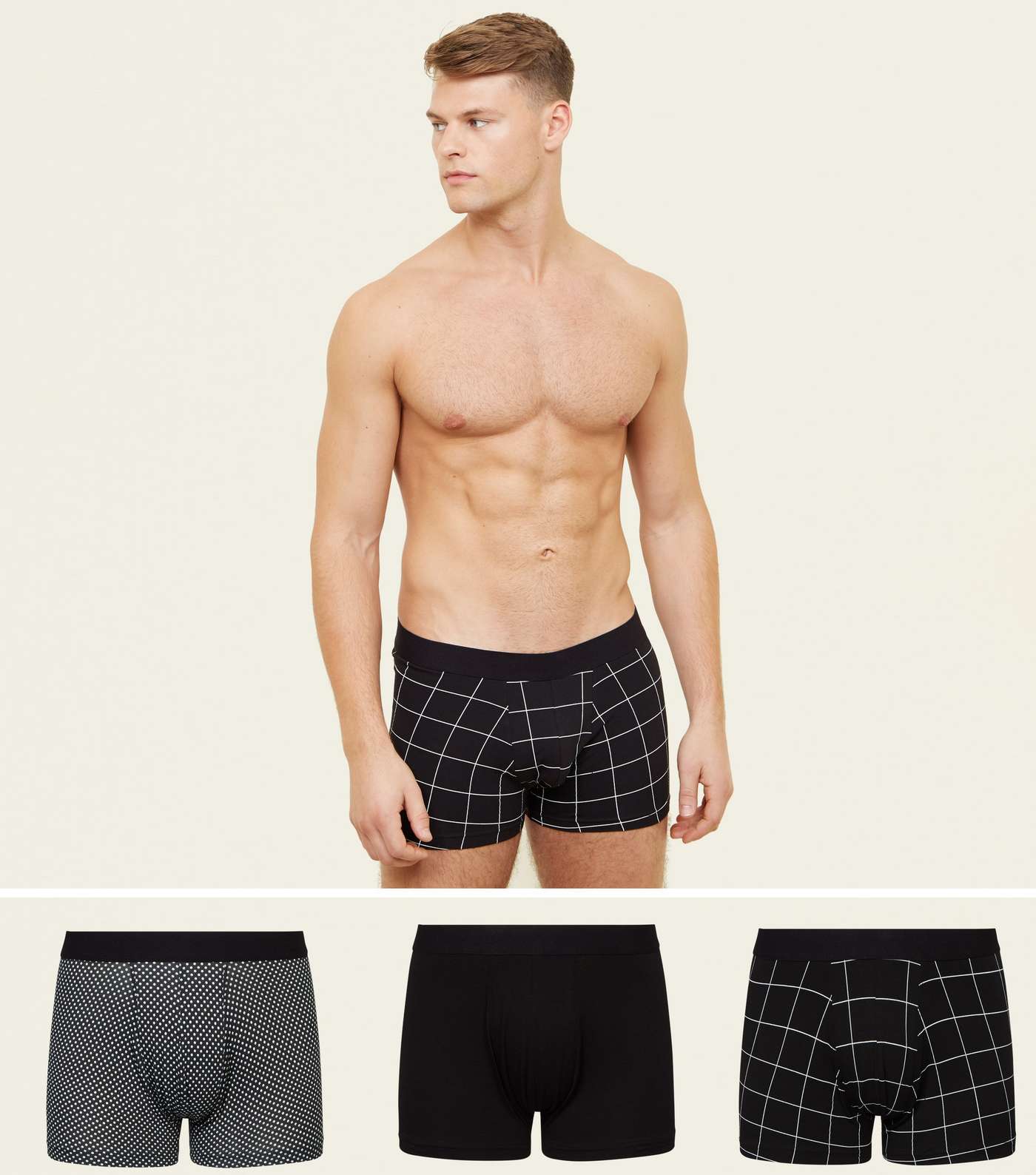 3 Pack Black Check and Spot Trunks 