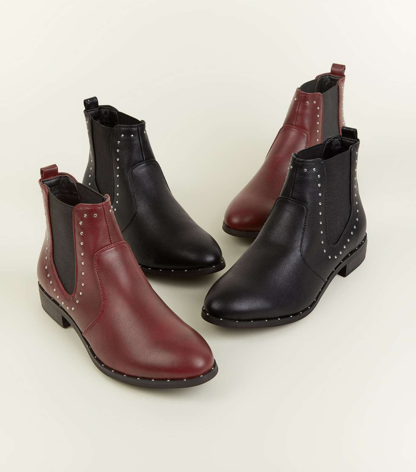 Girls Dark Red Studded Chelsea Boots Image 2