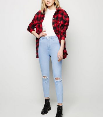 blue ripped high waist super skinny hallie jeans