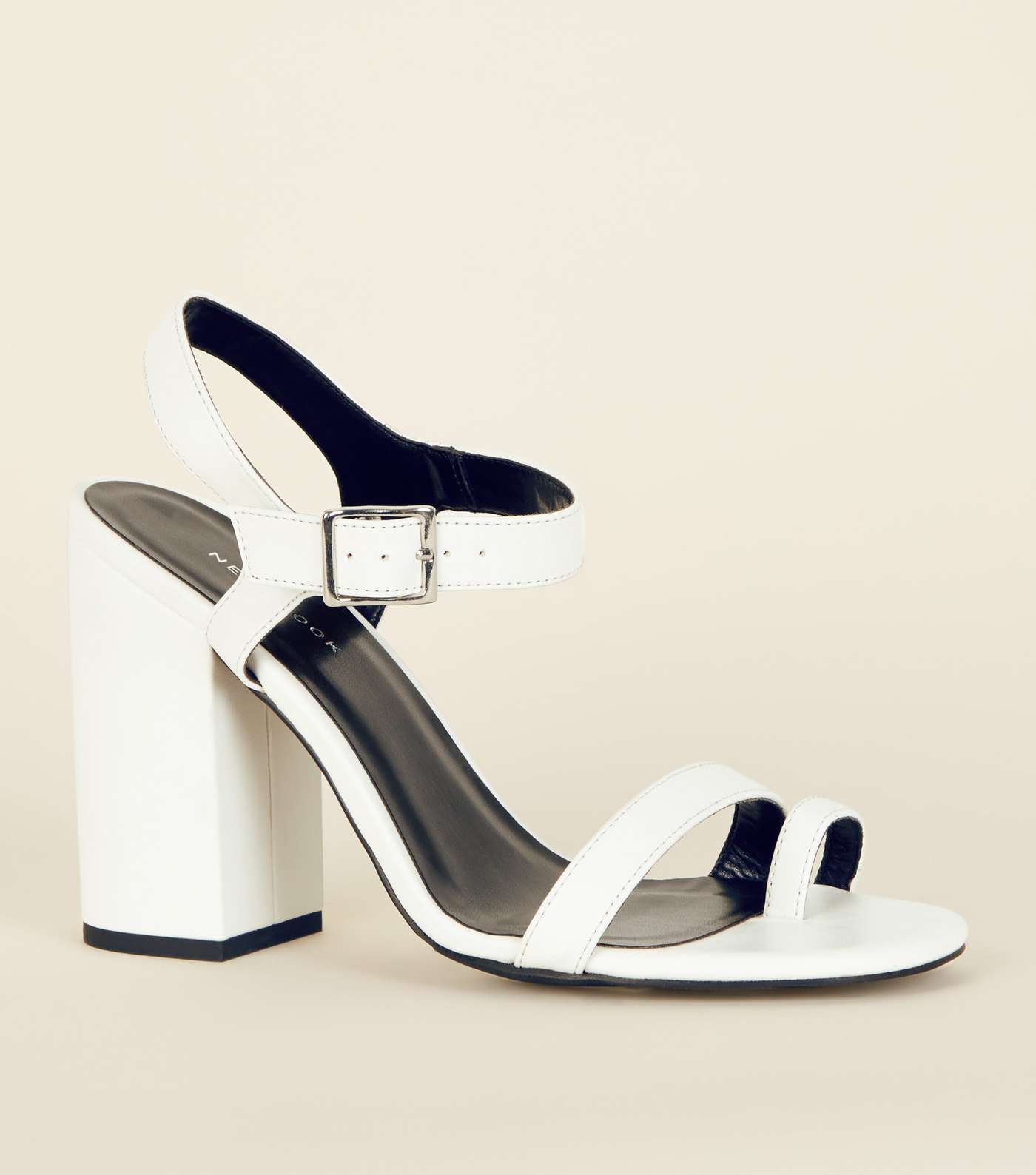 Off White Leather-Look Toe Strap Heeled Sandals 
