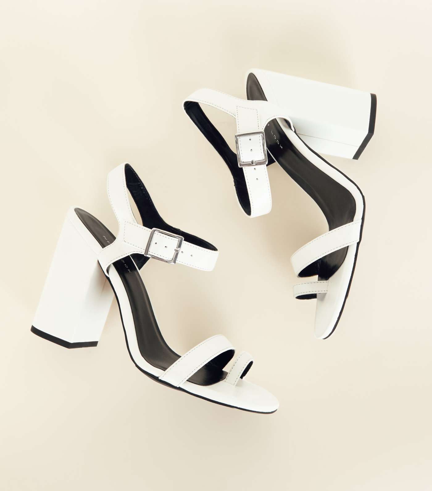 Off White Leather-Look Toe Strap Heeled Sandals  Image 3