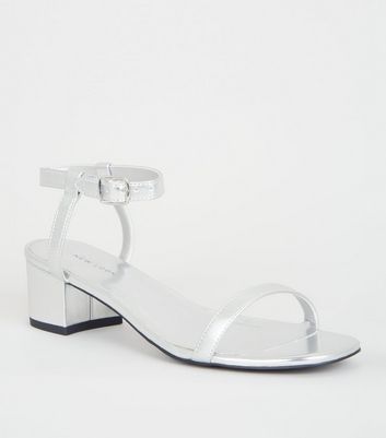 low block silver heels