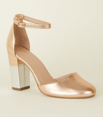rose gold closed toe block heels