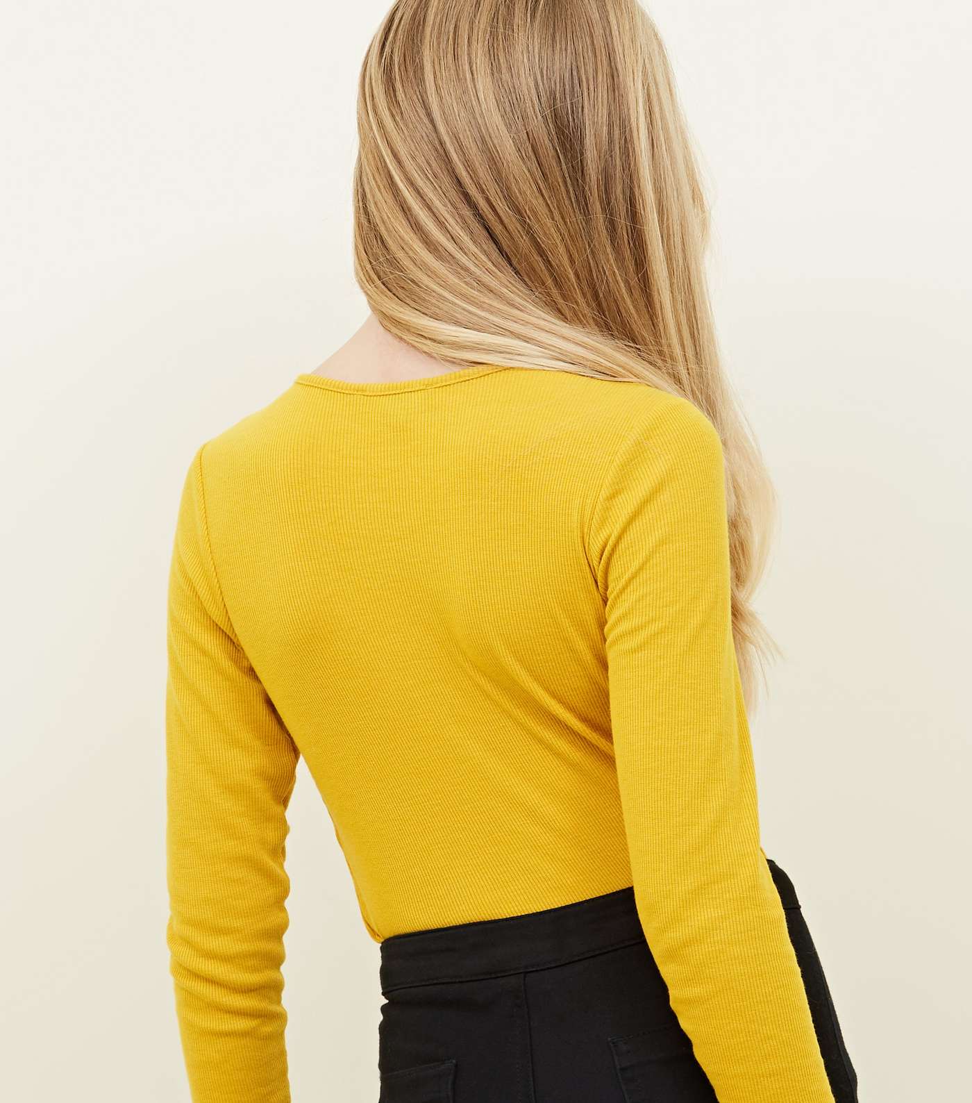 Girls Mustard Ribbed Button Shoulder Top  Image 3
