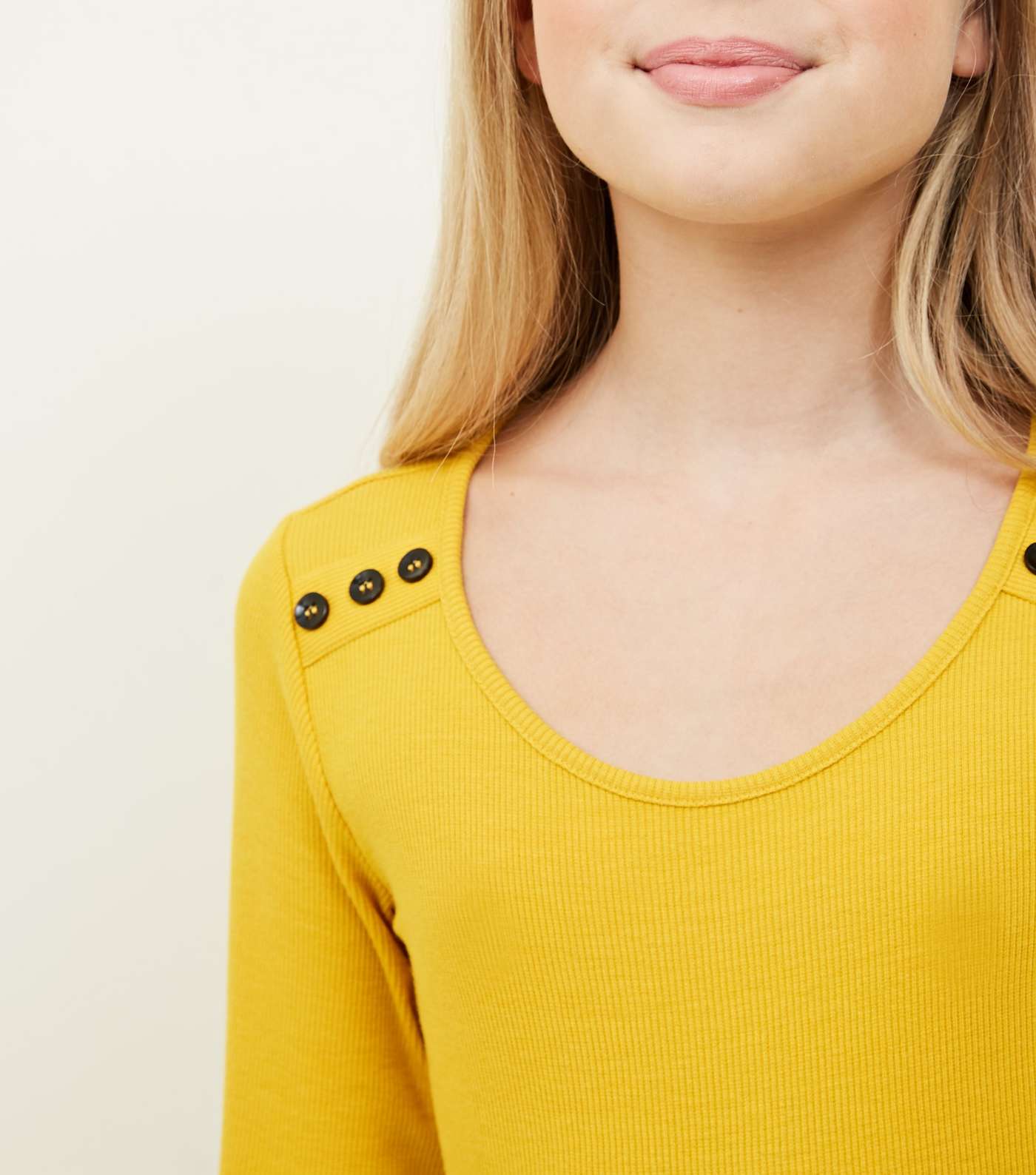 Girls Mustard Ribbed Button Shoulder Top  Image 5