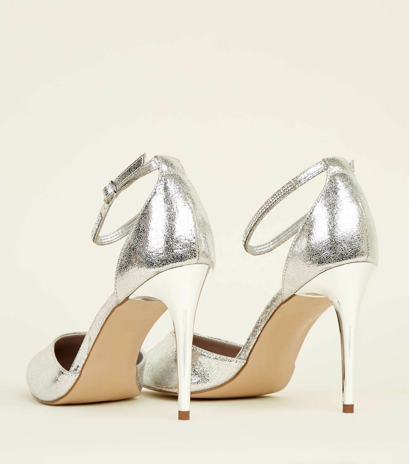 Silver Diamanté Strap Pointed Stiletto Heels Image 4