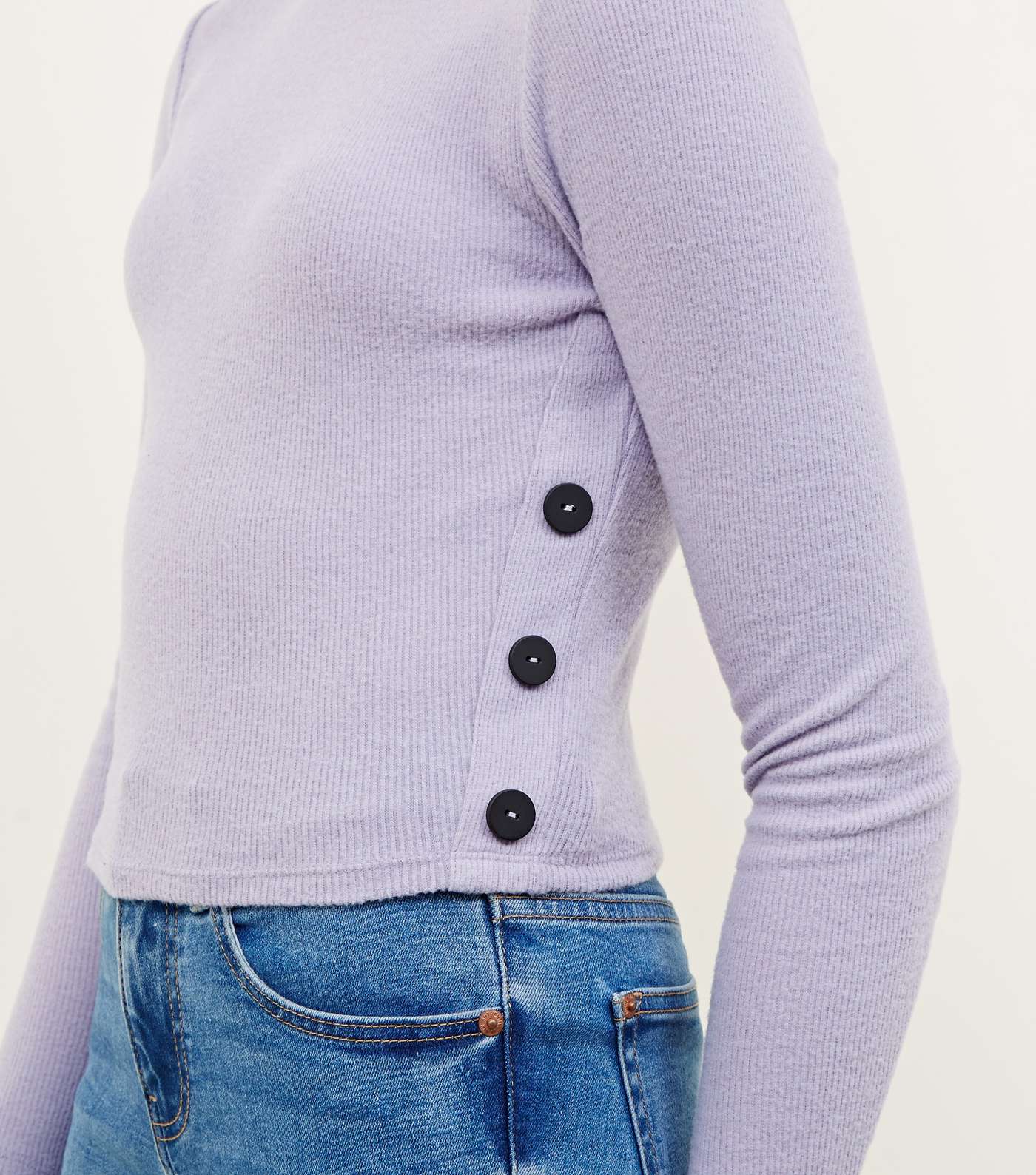 Girls Lilac Brushed Rib Button Side T-Shirt Image 5