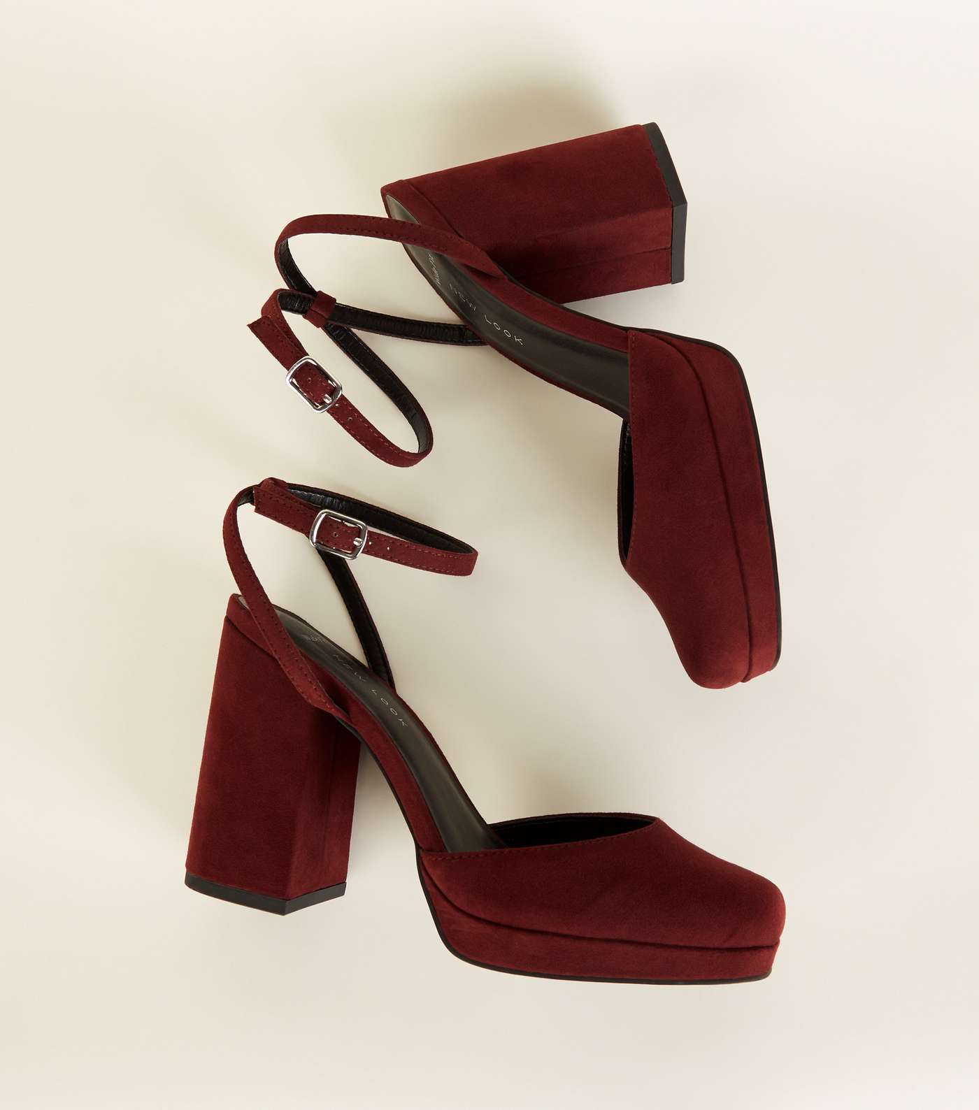 Wide Fit Dark Red Suedette Square Toe Heels Image 3