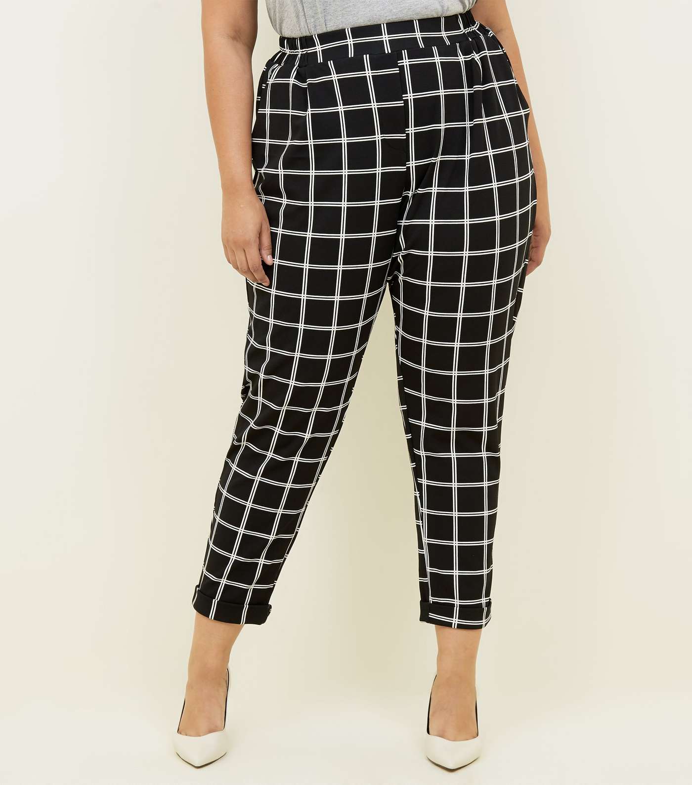 Curves Black Grid Check Pull On Scuba Trousers Image 2