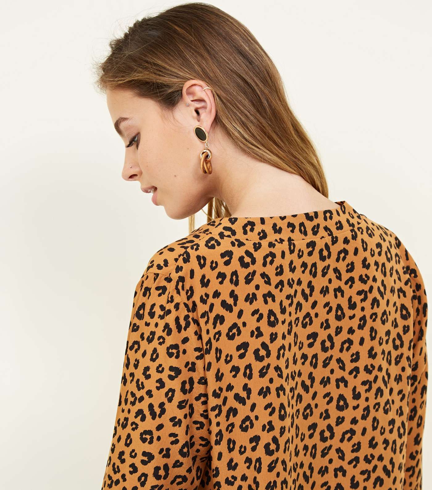 Petite Brown Leopard Print V Neck Shirt Image 5