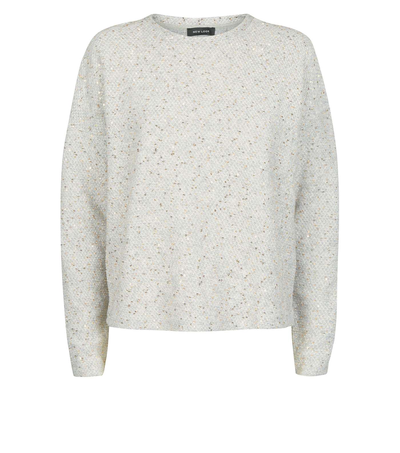 Pale Grey Sequin Fine Knit Boxy Top Image 4
