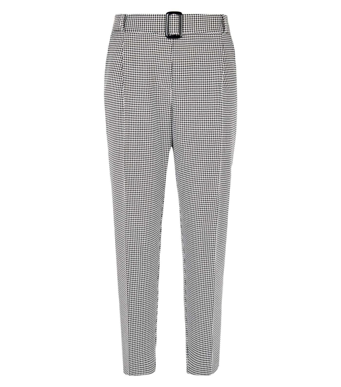 Black Houndstooth Check Belted Trousers Image 4