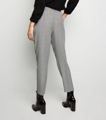 Black Houndstooth Check Belted Trousers 