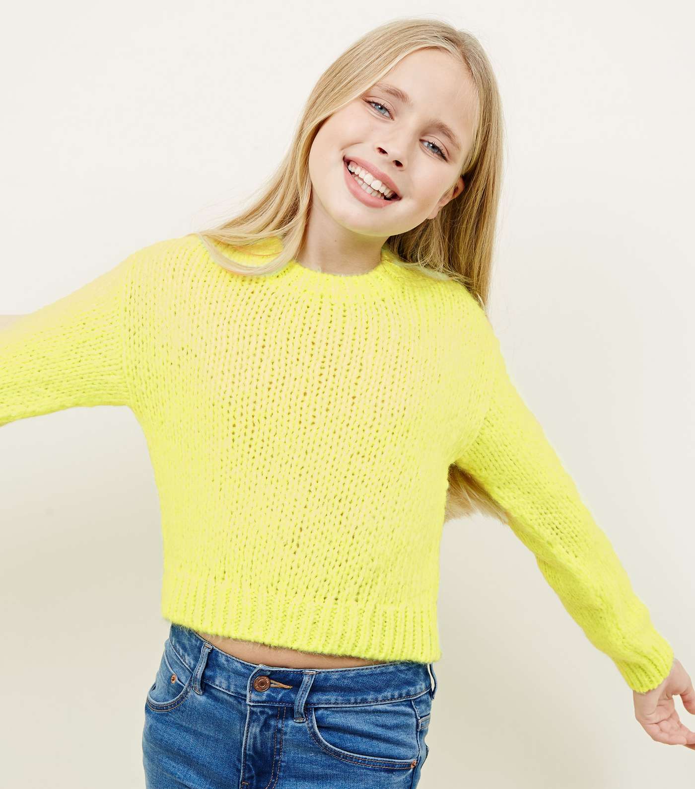 Girls Neon Yellow Chunky Knit Jumper