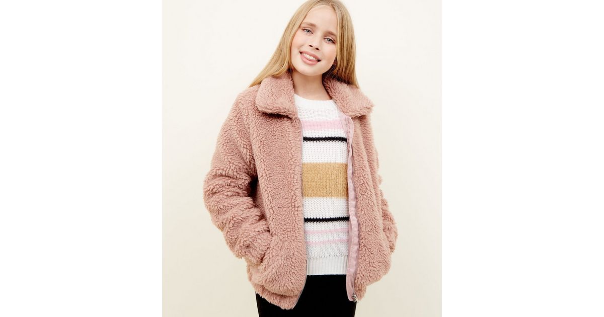 Girls Pink Oversized Teddy Jacket New Look