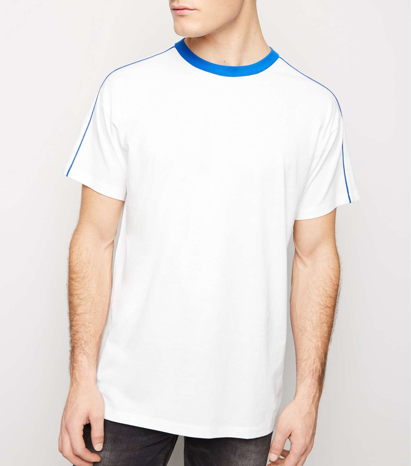 White Piped Panel Oversized T-Shirt 