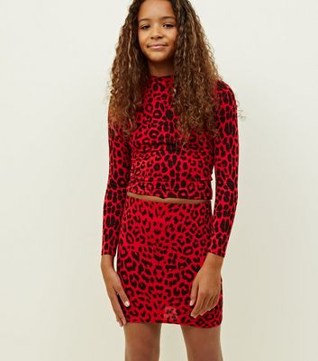 leopard print skirt with red top