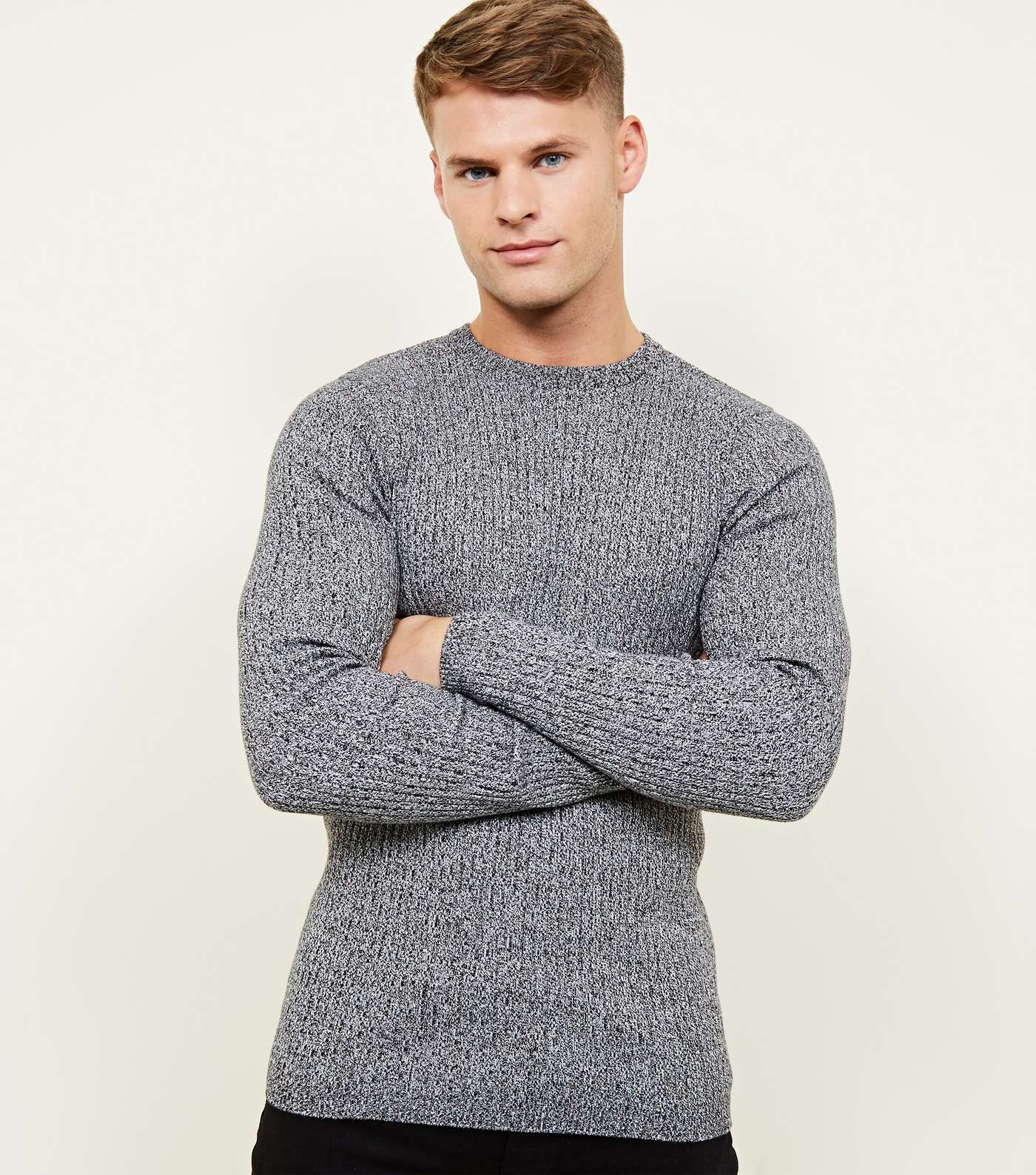 Grey Muscle Fit Long Sleeve Ribbed Jumper