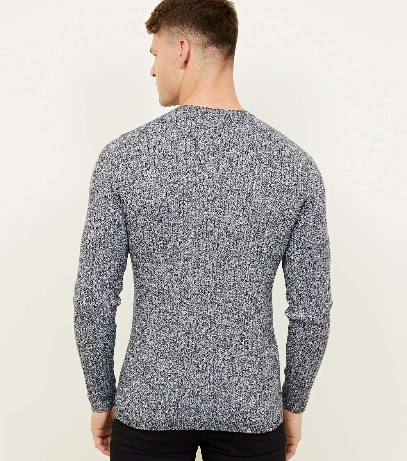 Grey Muscle Fit Long Sleeve Ribbed Jumper Image 3