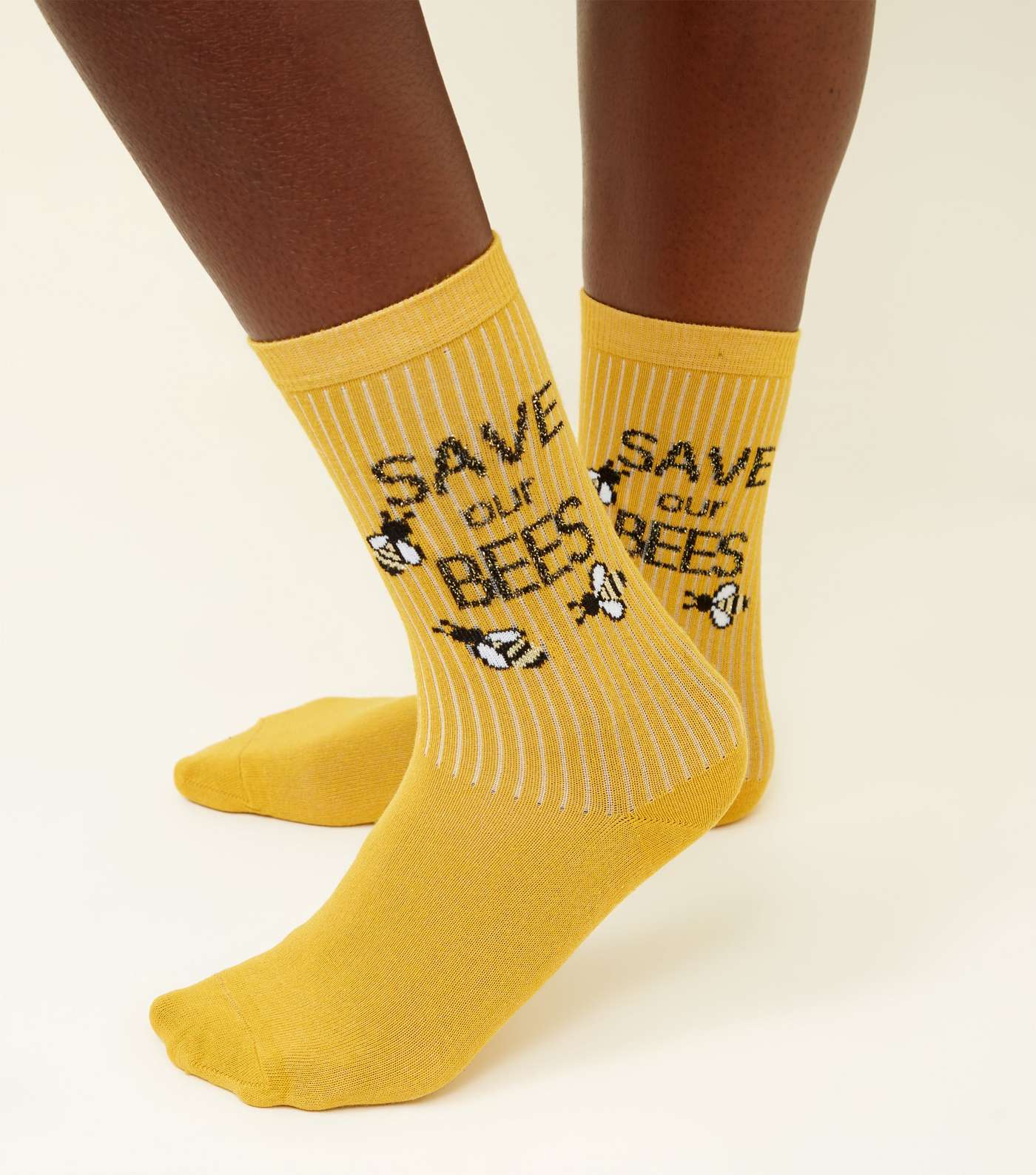 Mustard Save Our Bees Slogan Socks Image 2