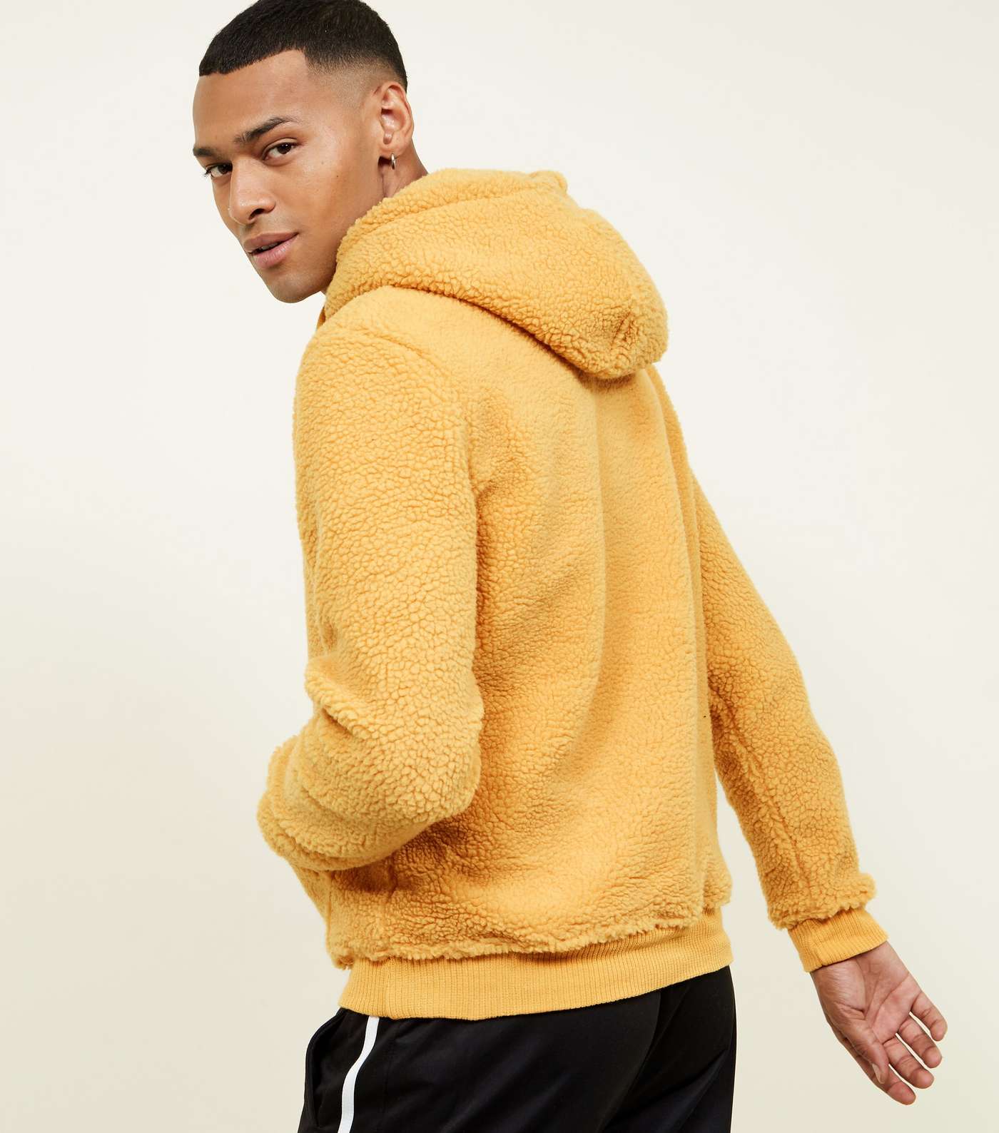 Yellow Borg Pocket Front Hoodie Image 3