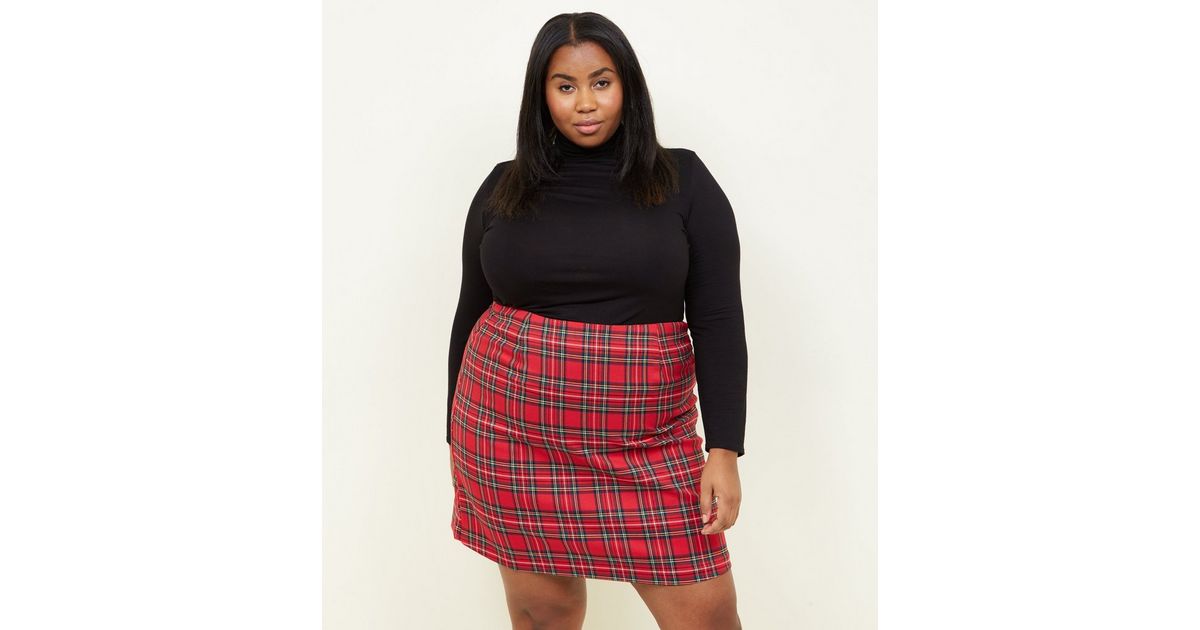 Curves Red Tartan ALine Mini Skirt New Look