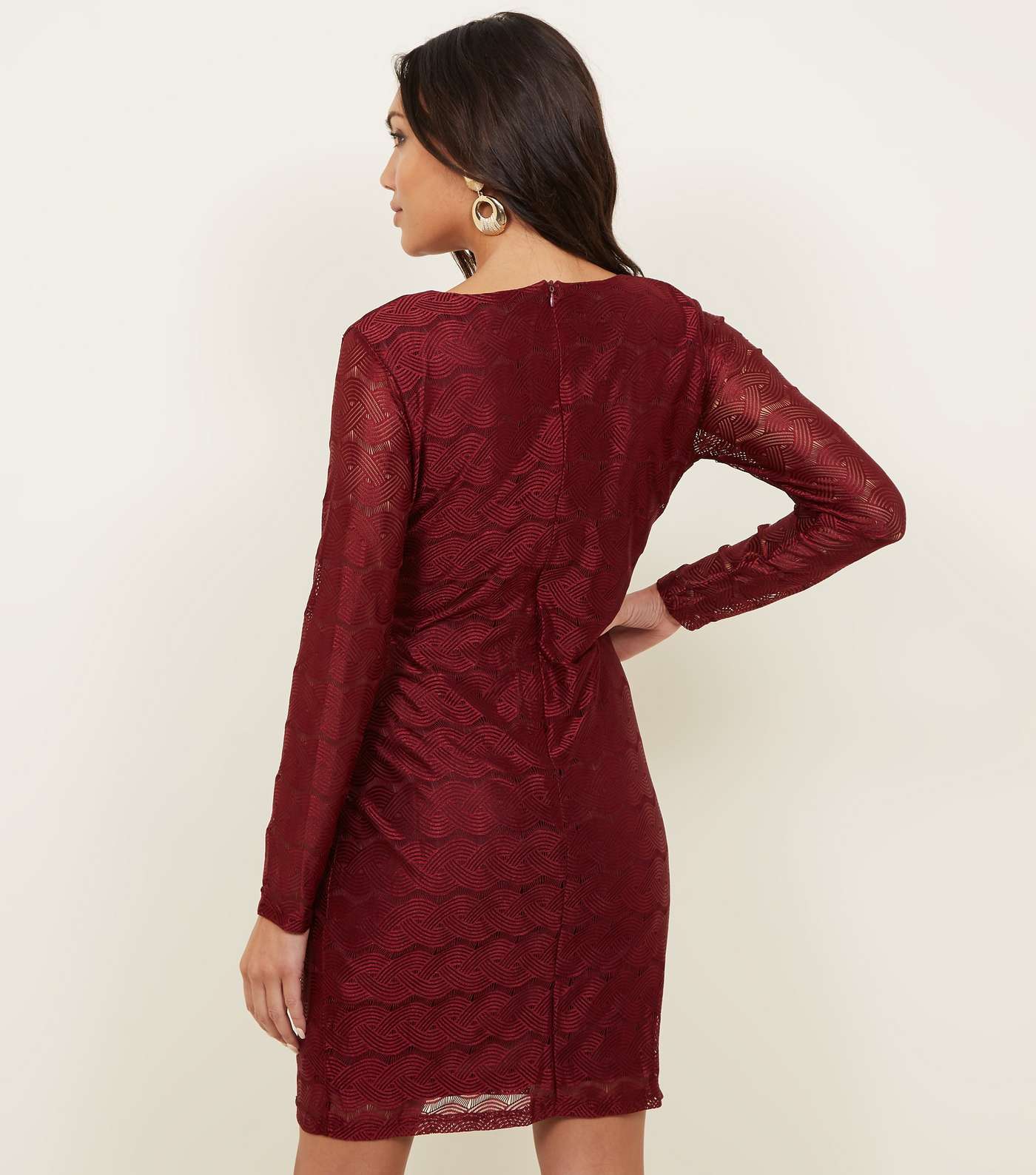 Mela Burgundy Lace Chain Pattern Dress  Image 3