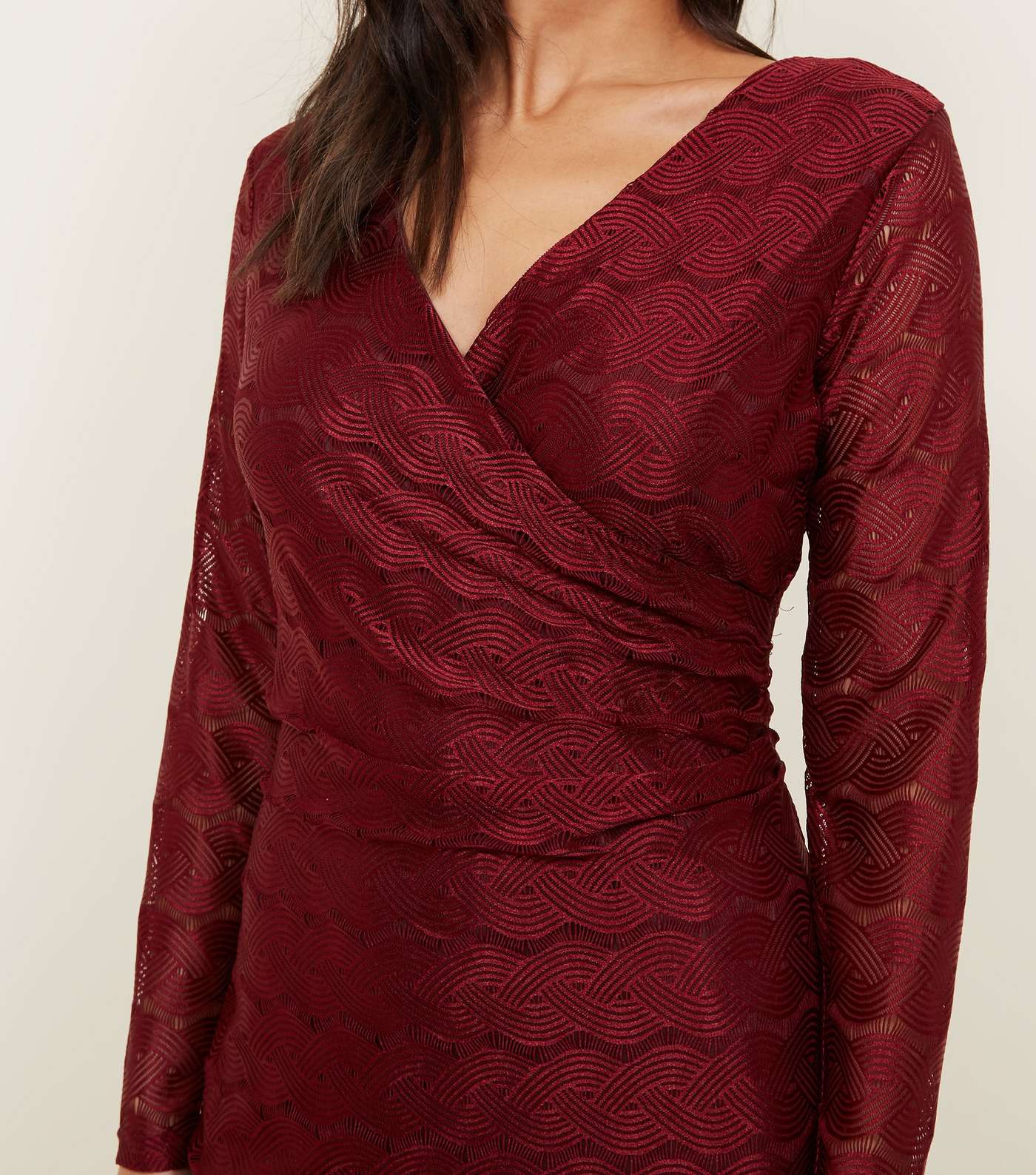 Mela Burgundy Lace Chain Pattern Dress  Image 5