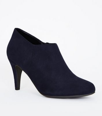 Navy Suedette Cone Heel Shoe Boots New Look