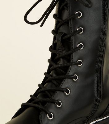 new look chunky flatform lace up flat boot in black