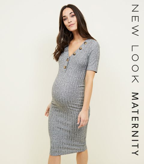 Maternity Clothing Wear Pregnancy Clothes New Look Maternity Grey Rib On Neckline Midi Dress