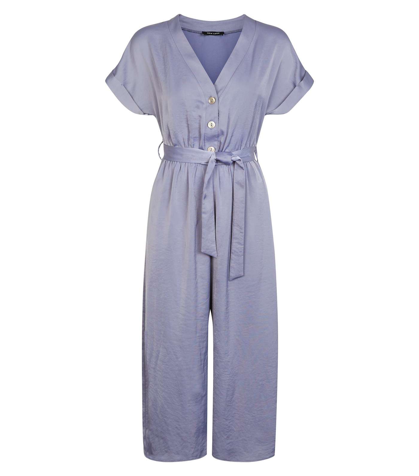 Grey Satin Button Front Cropped Jumpsuit  Image 4