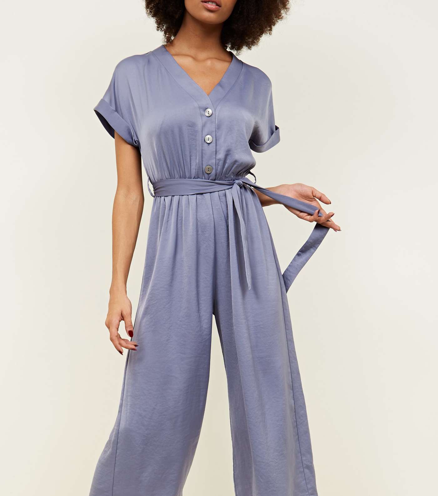Grey Satin Button Front Cropped Jumpsuit  Image 2