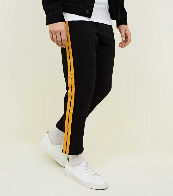 Black Side Yellow Tape Joggers New Look