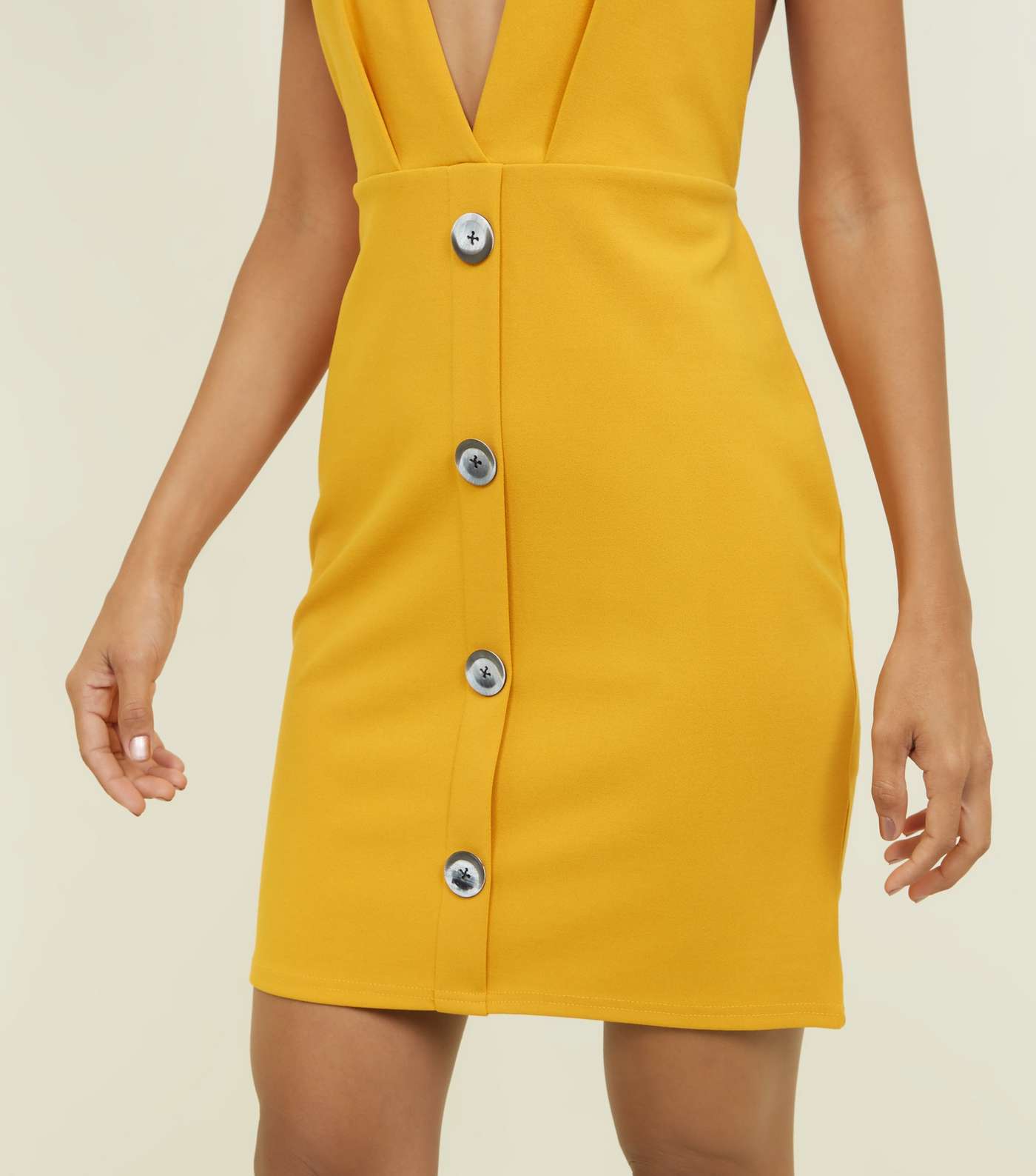 Cameo Rose Mustard Button Front Halterneck Dress Image 5