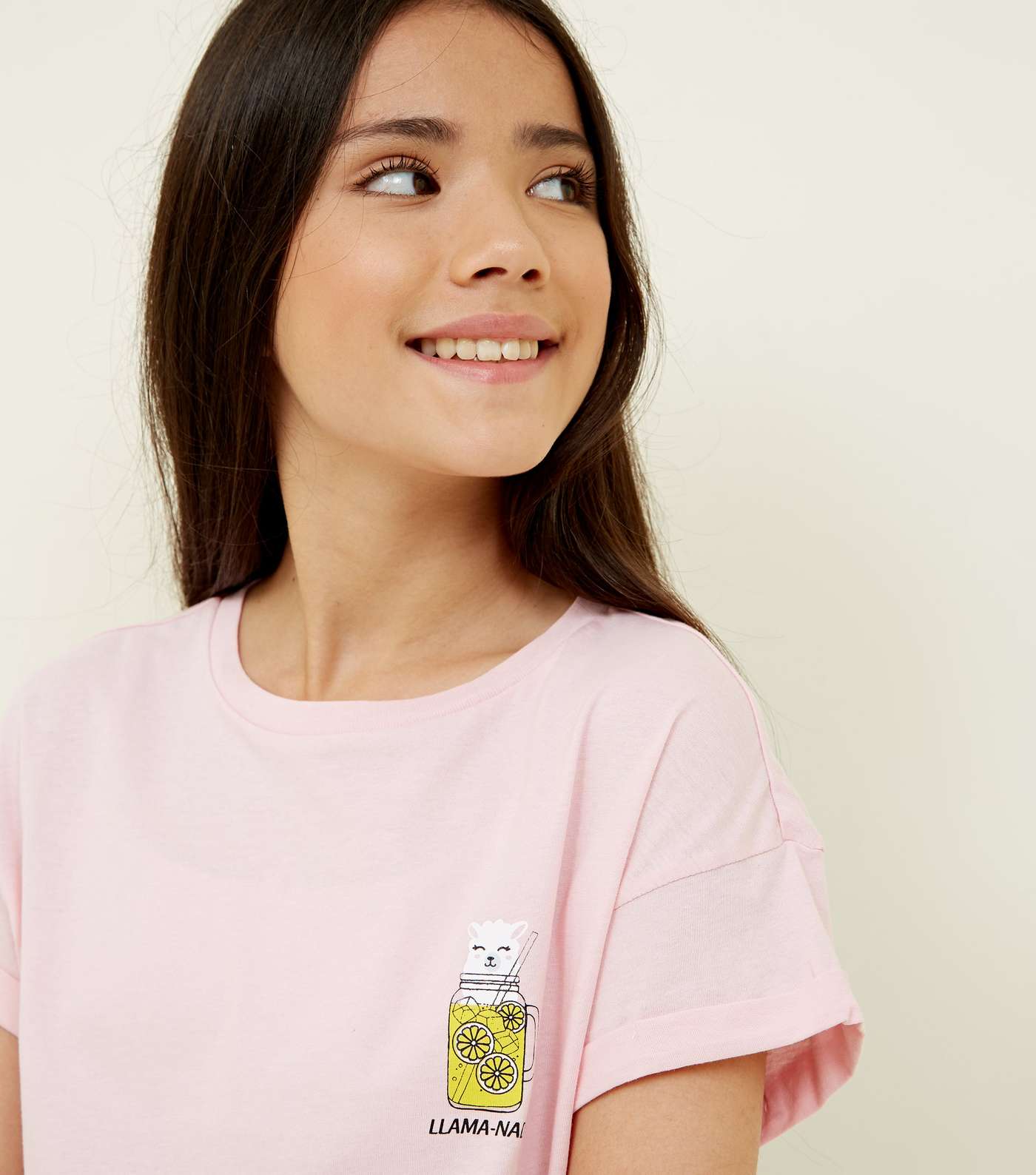 Girls Pink Llama-Nade Logo T-Shirt Image 5