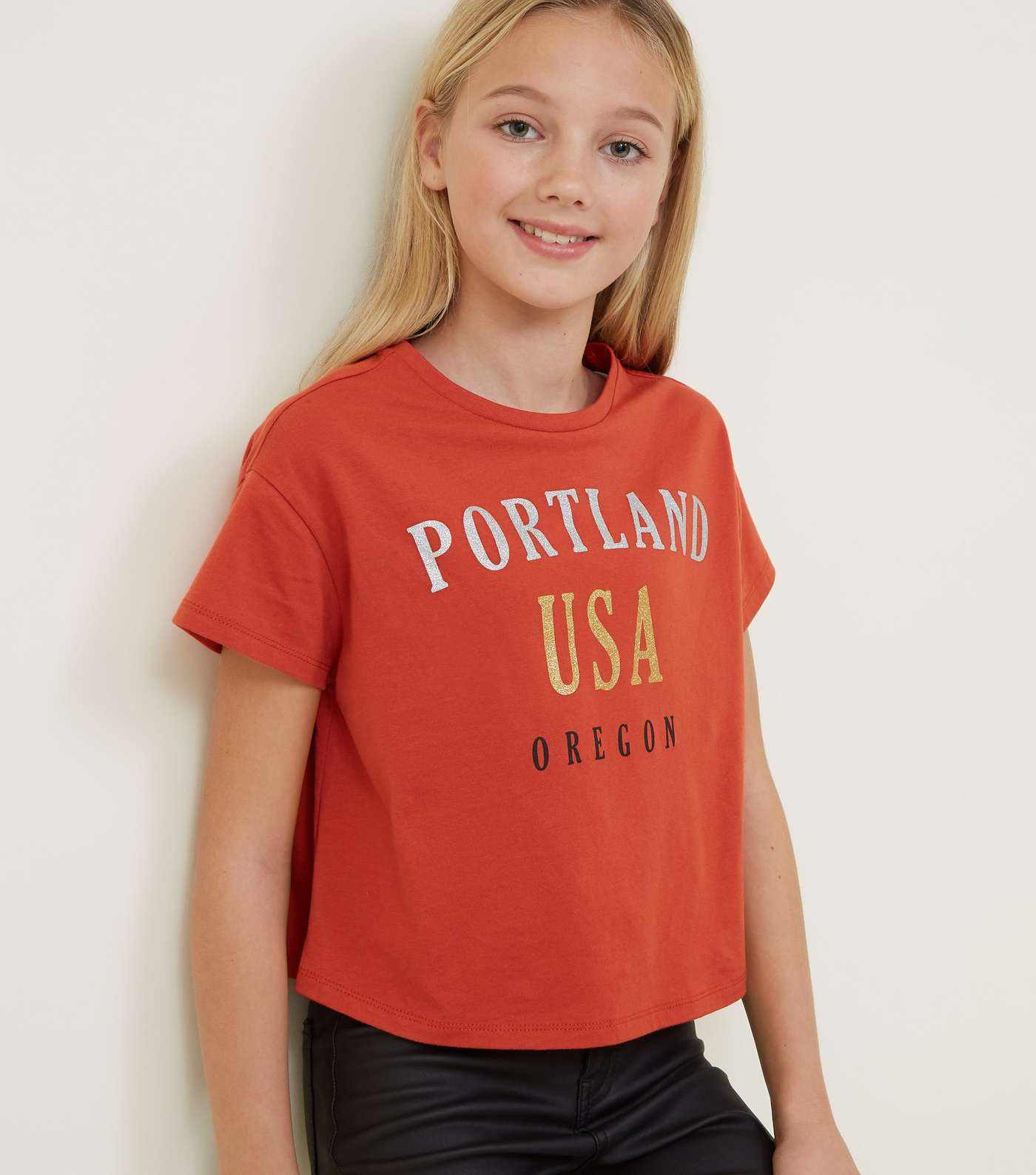 Girls Orange Portland Glitter Slogan T-Shirt  Image 5