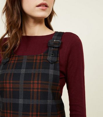 Checked buckle best sale detail pinafore dress