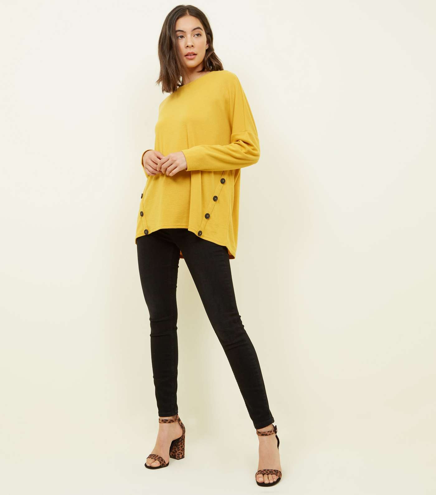 Mustard Button Side Brushed Batwing Top Image 2