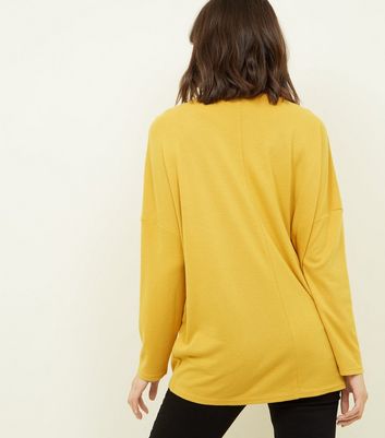 Mustard Button Side Brushed Batwing Top New Look