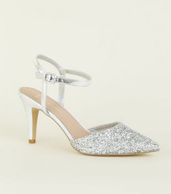 silver glitter wide fit heels