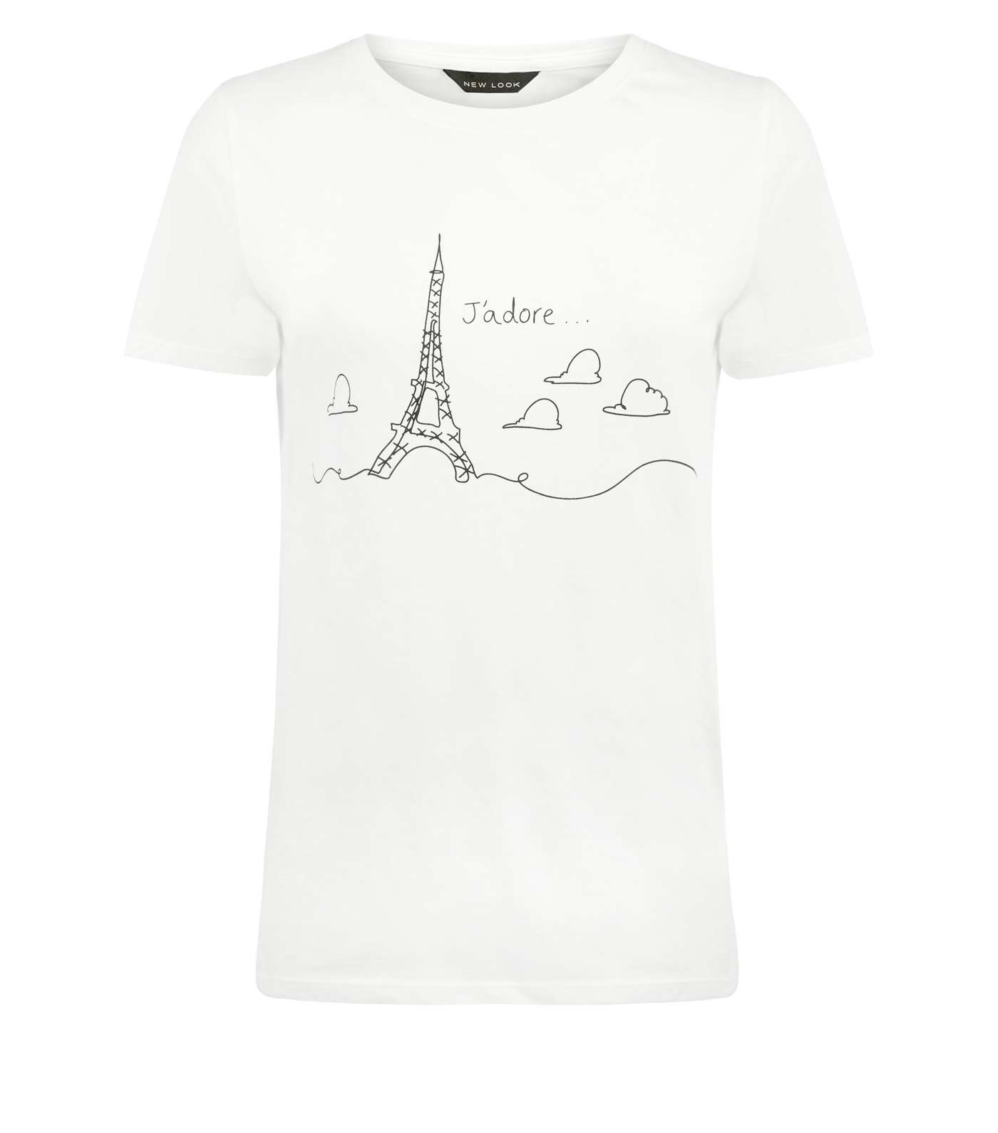 White J'Adore Paris Skyline Slogan T-Shirt Image 4