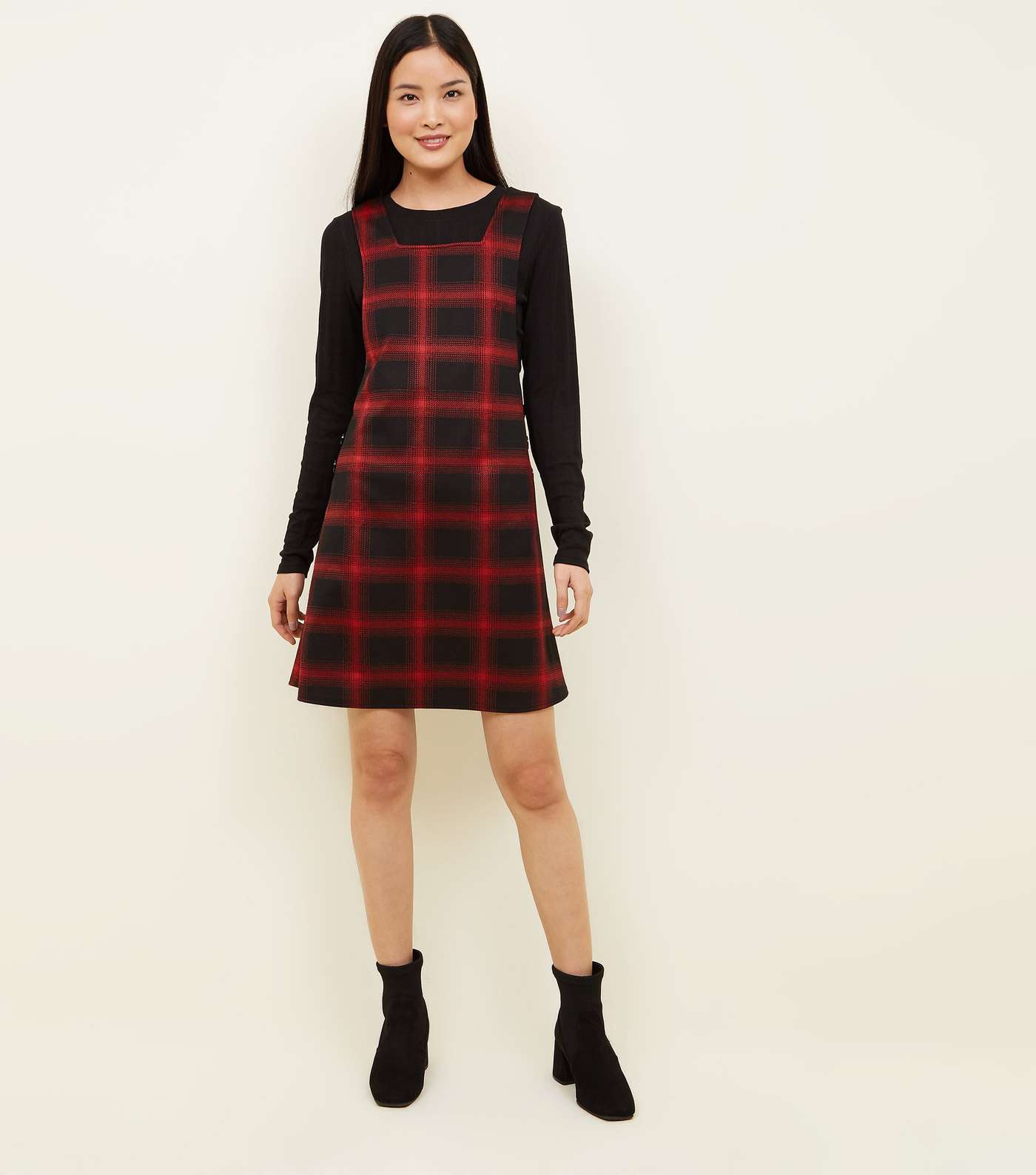 Black Check Button Side Pinafore Dress  Image 2