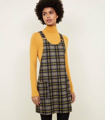 checked buckle detail pinafore dress